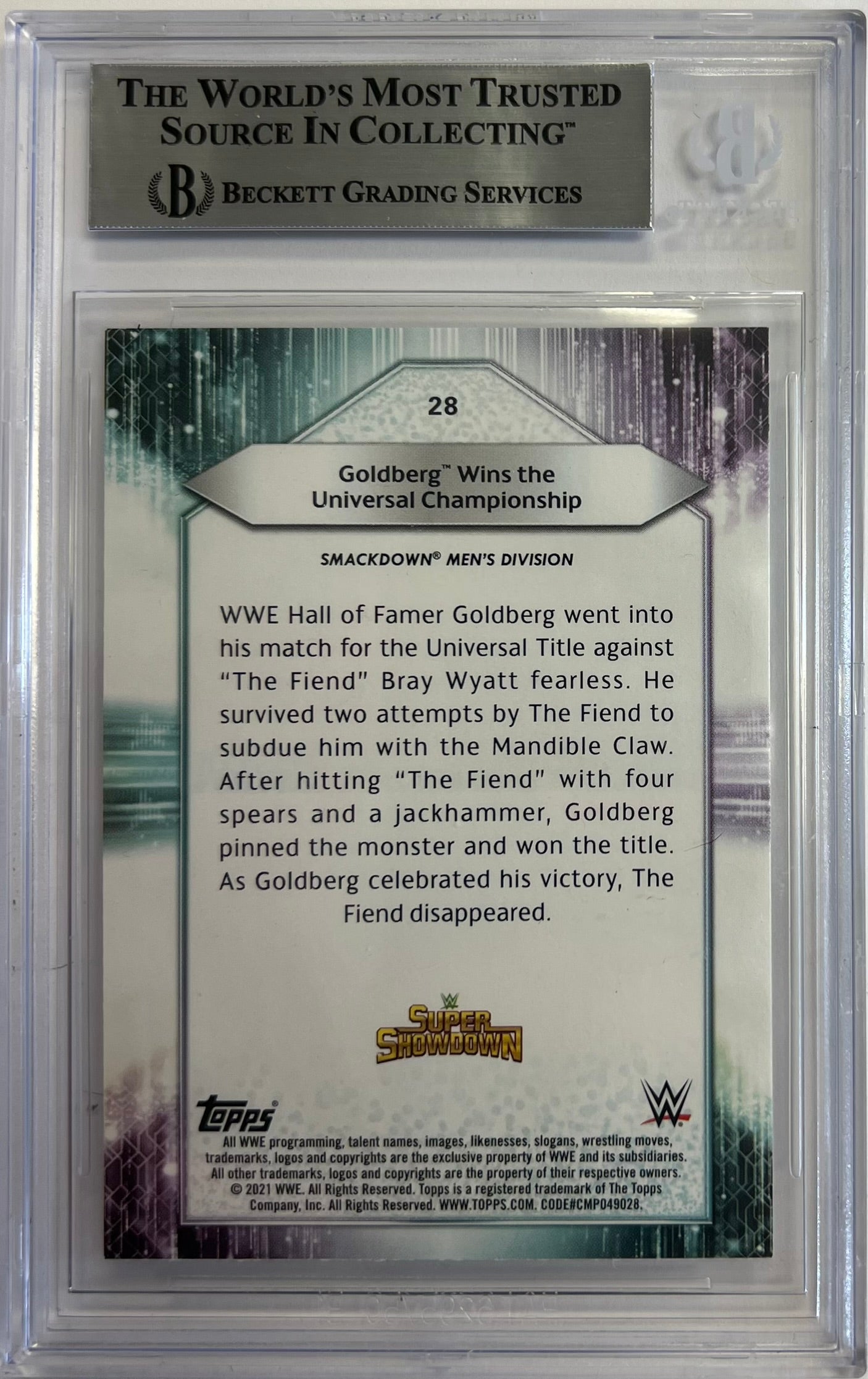 Bill Goldberg autographed signed Topps card #28 2021 WWE WCW BAS Encap