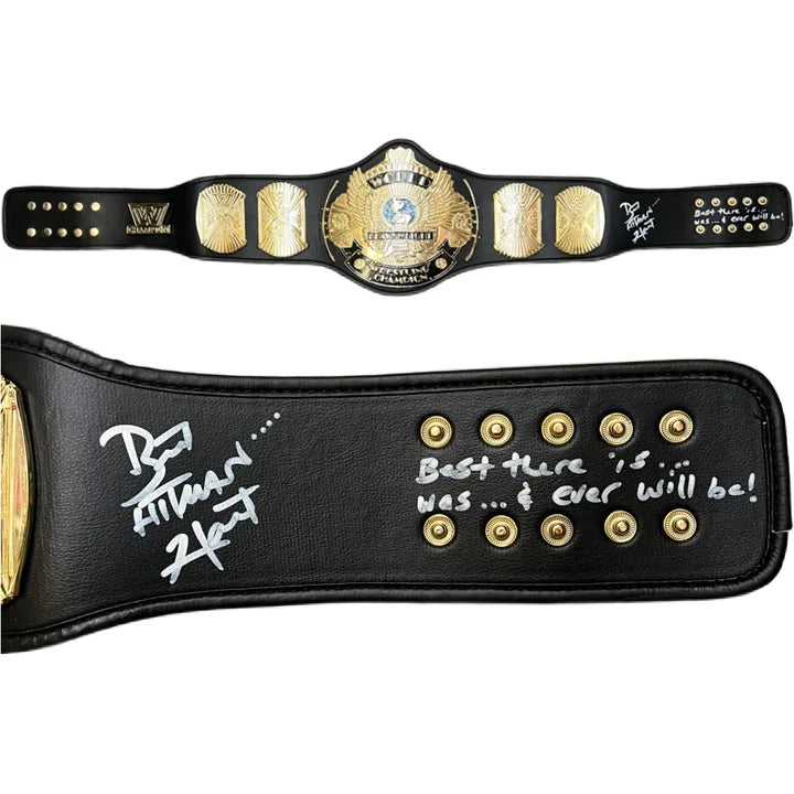 Bret The Hitman Hart Signed Inscribed Replica Champion Belt - JSA