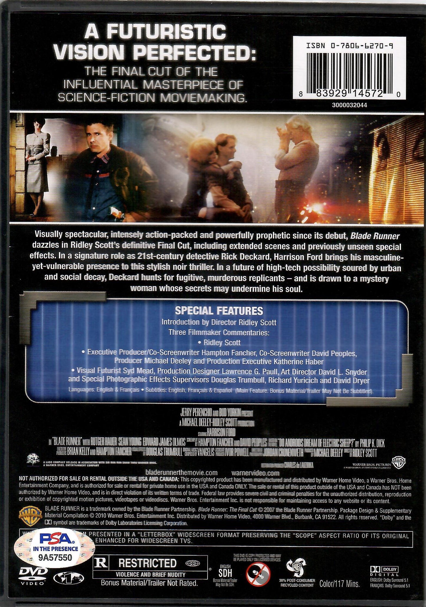Sean Young autographed DVD cover Blade Runner PSA ITP Rachel