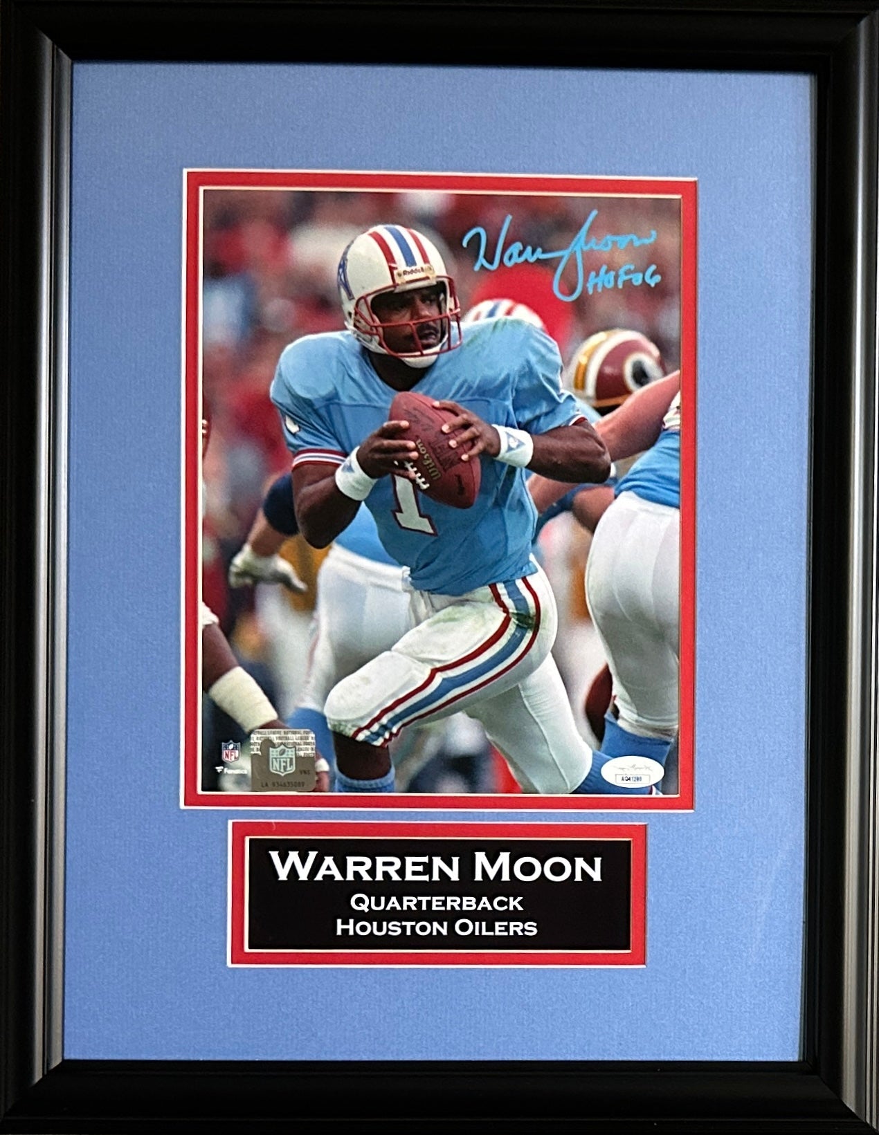 Warren Moon signed inscribed framed 8x10 photo NFL Houston Oilers JSA COA