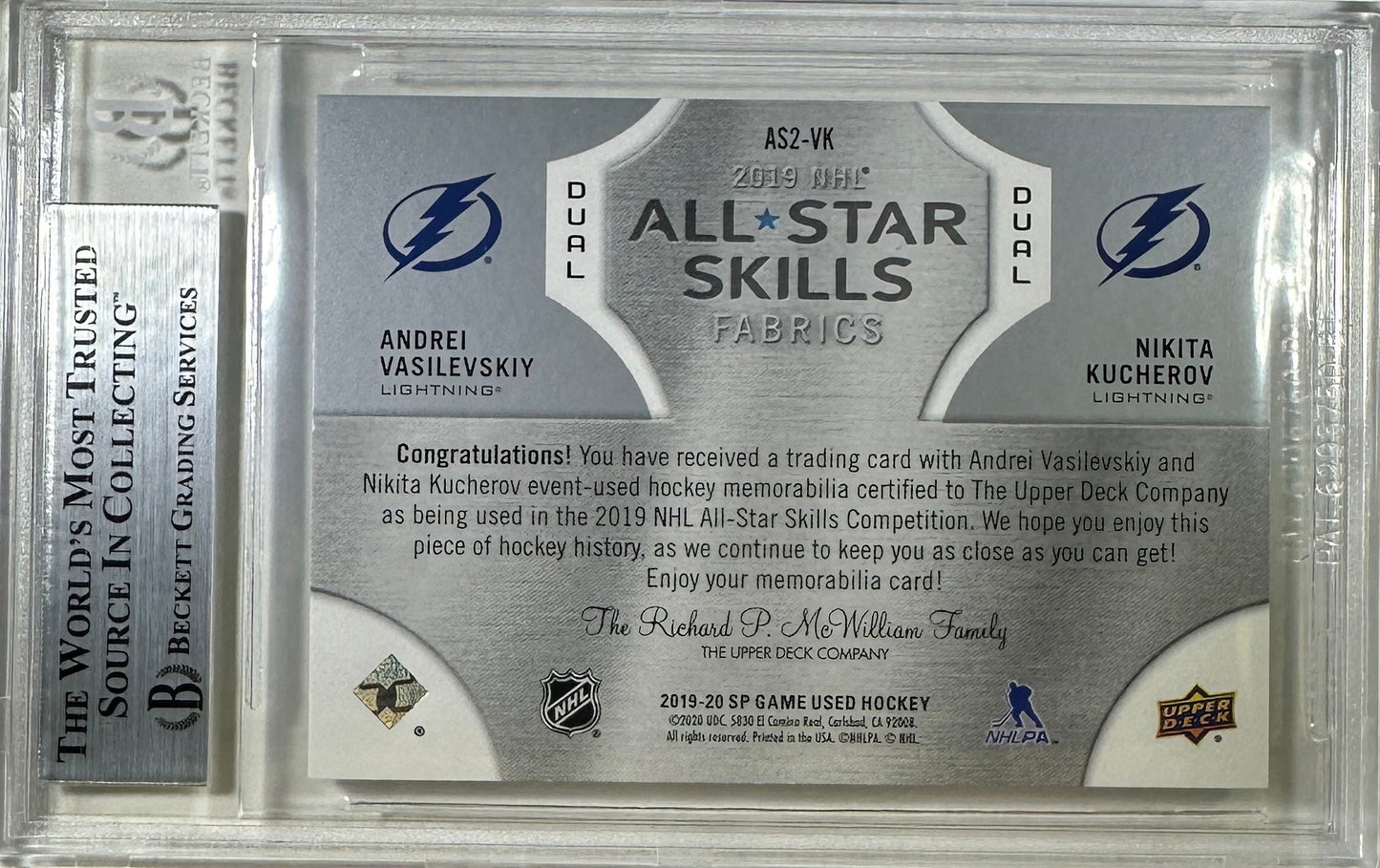 Vasilevskiy & Kucherov auto 2019 All Star Lightning BAS Encap game used worn