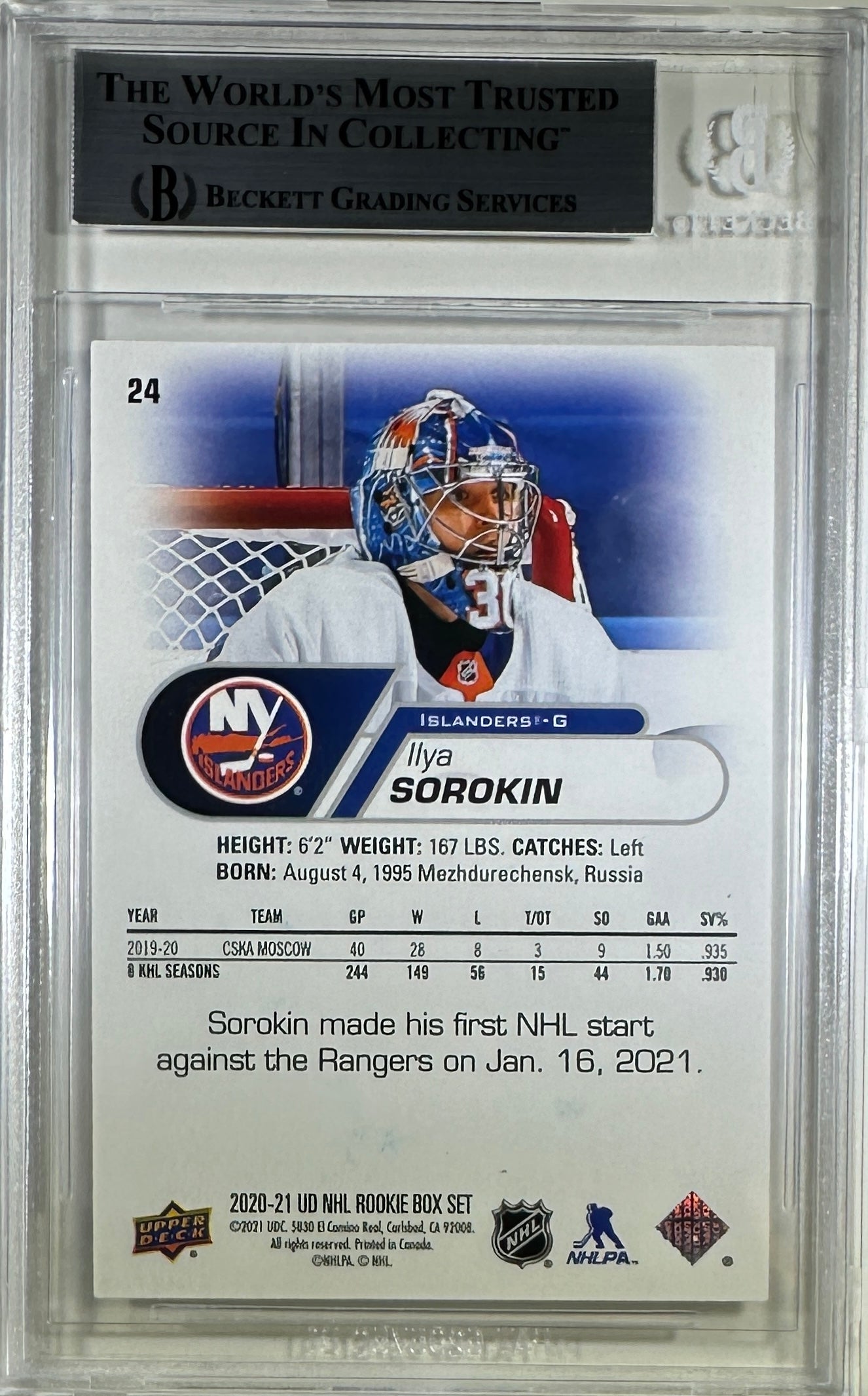 Ilya Sorokin 2021 Upper Deck encap RC #24 New York Islanders BAS