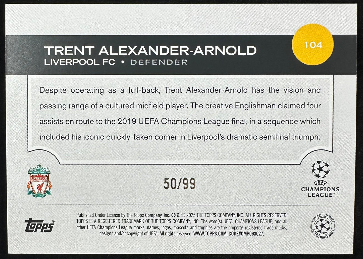 Trent Alexander-Arnold 2024-25 Topps UEFA Green /99 #104