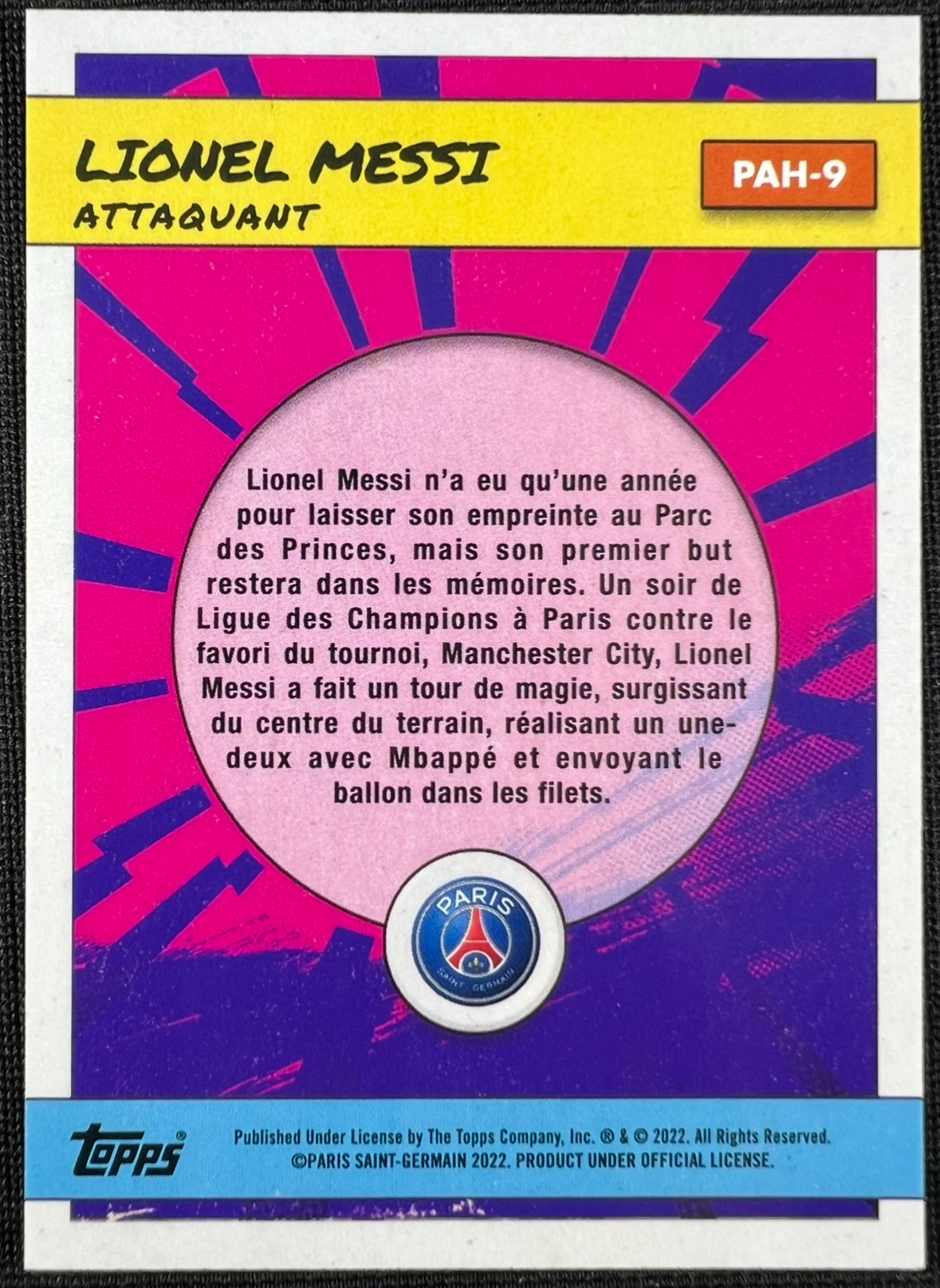 Lionel Messi Topps Fan Set Attaquant 2022/23 PAH-9 PSG