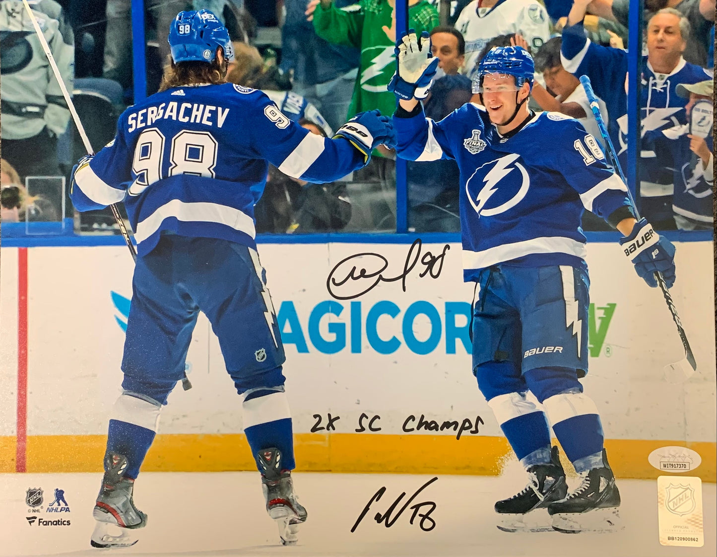 Mikhail Sergachev Ondrej Palat auto insc 11x14 photo NHL Tampa Bay Lightning JSA