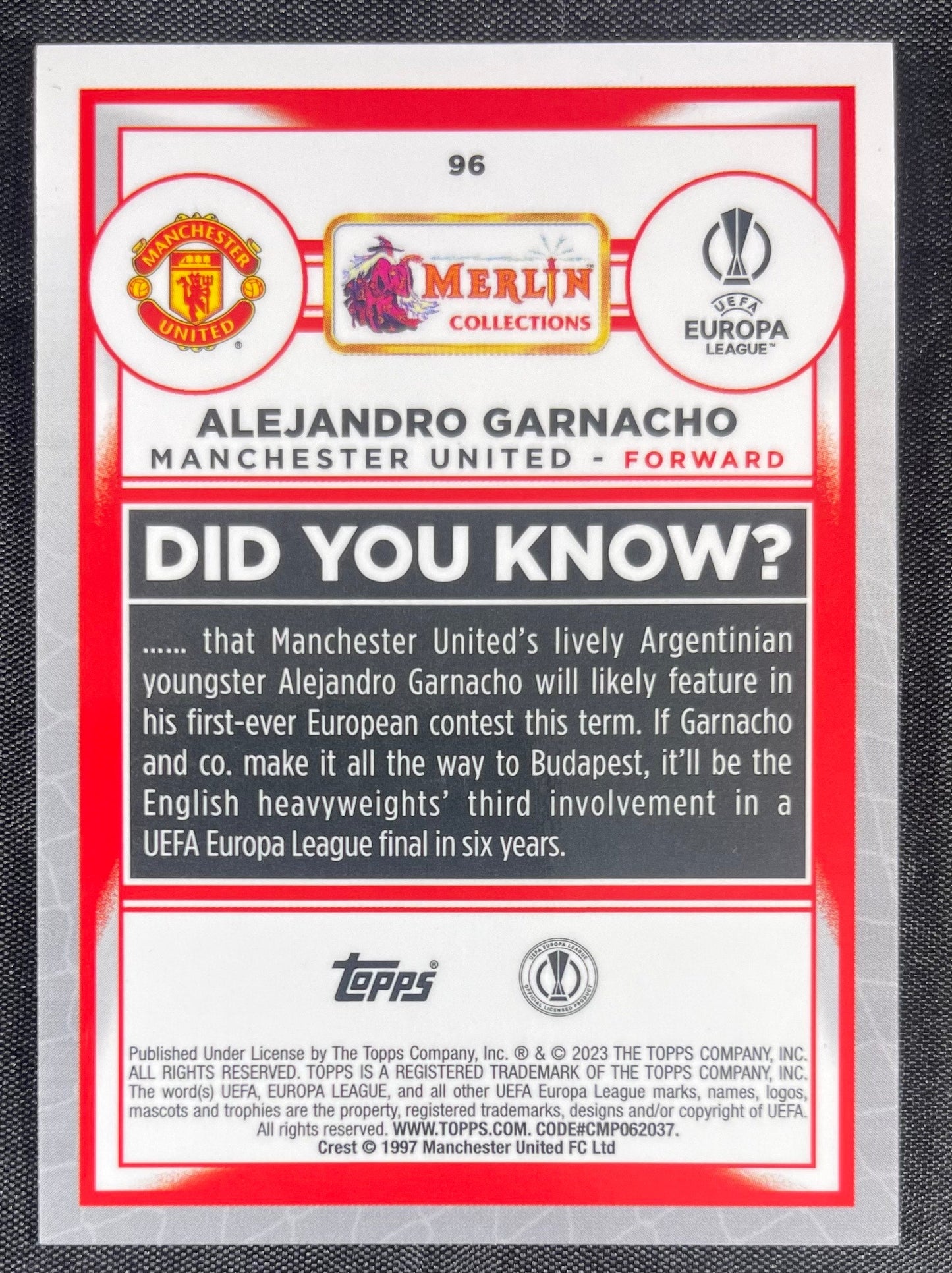 Alejandro Garnacho 2022-23 Topps RC Merlin Chrome Atomic Refractor #96 /250