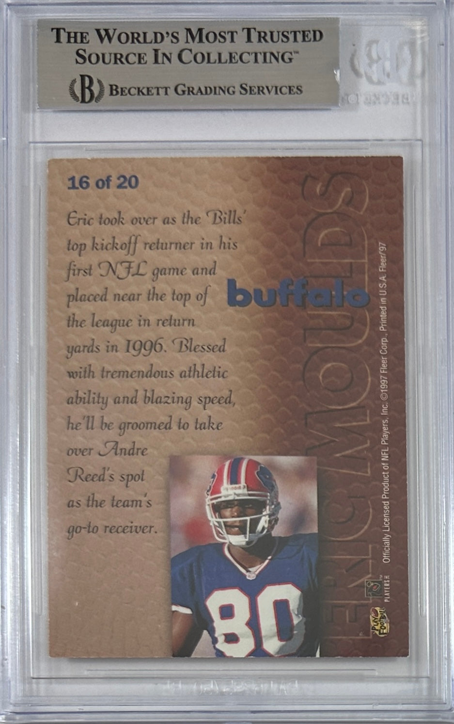 Eric Moulds autographed signed Fleer 1997 #16 Buffalo Bills BAS Encap