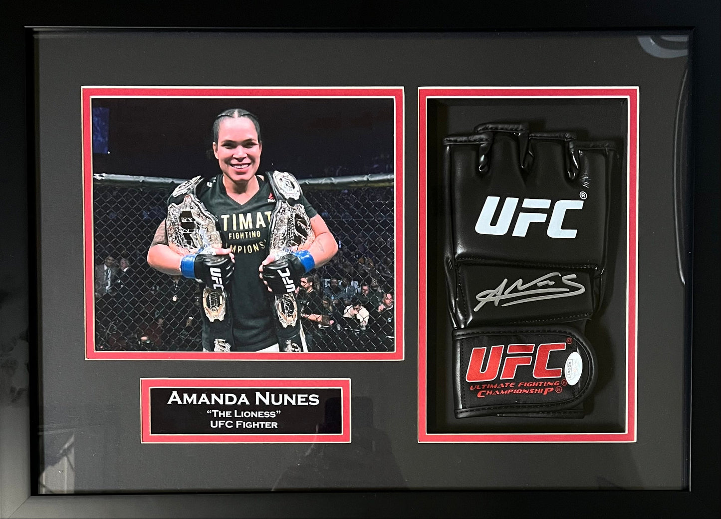 Amanda Nunes autographed signed framed glove UFC JSA COA The Lioness