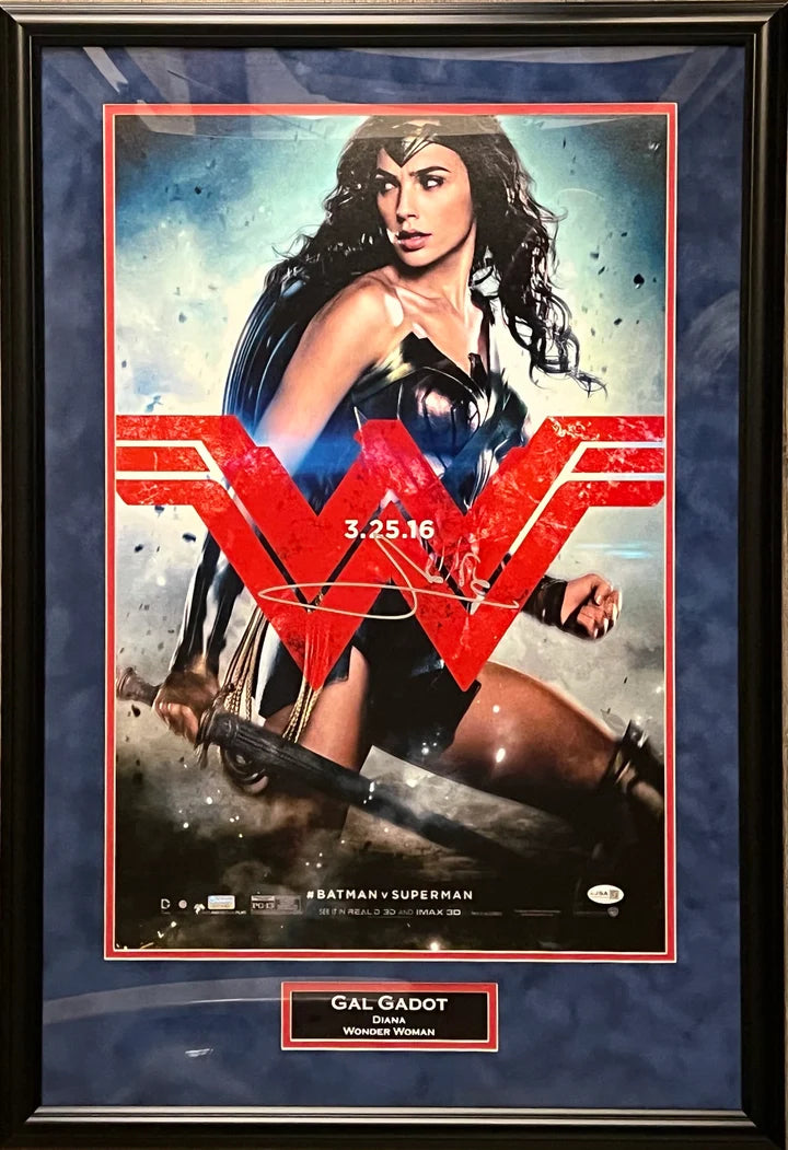 Gal Gadot Signed Suede Framed 16x24 Movie Poster Wonder Woman - JSA