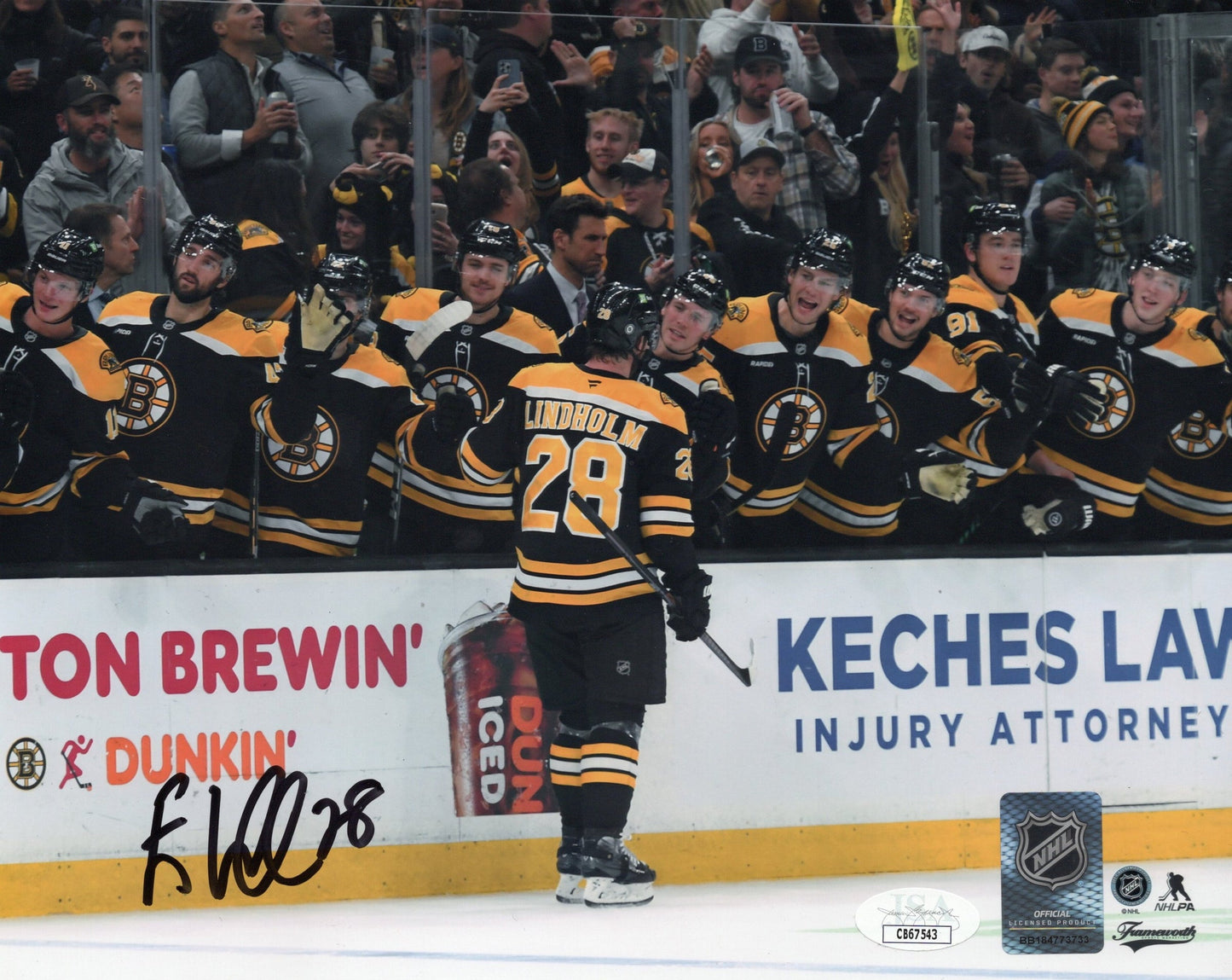 Elias Lindolm autographed signed 8x10 photo NHL Boston Bruins JSA COA
