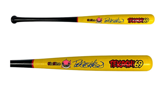 Signed Tekashi 6ix9ine yellow baseball bat artifact with signature, authenticated collectible