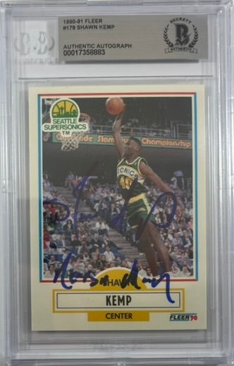 Shawn Kemp auto signed RC 1990 Fleer #178 Seattle Supersonics BAS Encapsulated