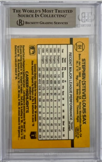 Steve Sax auto signed inscribed card 1988 Leaf MLB New York Yankees BAS Encap