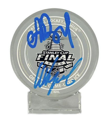 Andrei Vasilevskiy Nikita Kucherov signed Game Used Ice puck JSA COA Lightning