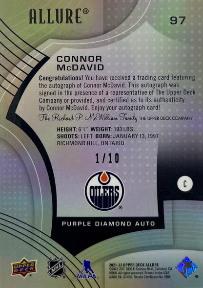 Connor McDavid autographed 2022 Upper Deck 1/10 #97 card NHL Edmonton Oilers