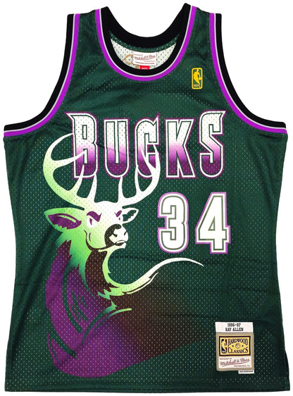 Ray Allen Signed Mitchell & Ness 1996-97 Ray Allen HWC Swingman Milwaukee Bucks  Jersey - Beckett