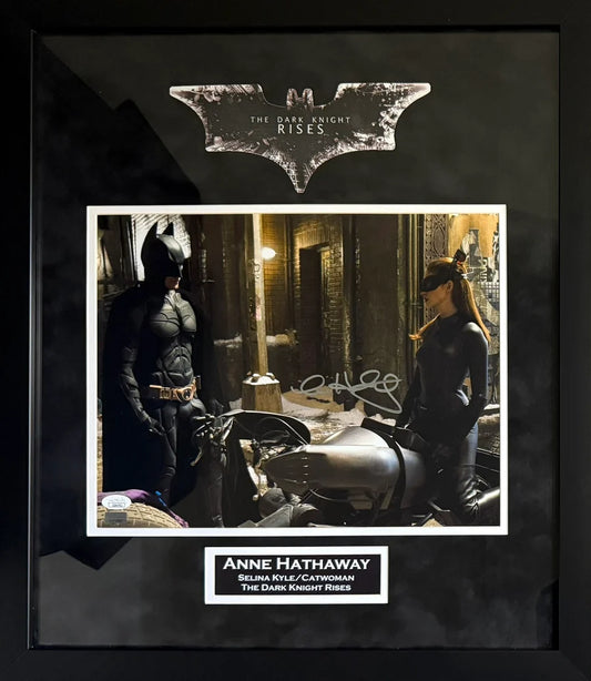 Anne Hathaway Signed Suede Framed 11x14 Batman Cat Woman Photo - JSA