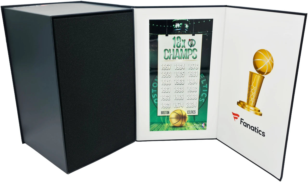 Larry Bird Signed Gold Fanatics Mini Trophy Boston Celtics "18x Champ" Box Plaque -  Beckett