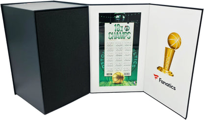 Larry Bird Signed Gold Fanatics Mini Trophy Boston Celtics "18x Champ" Box Plaque -  Beckett