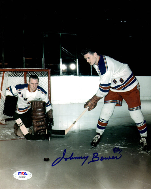 Johnny Bower autographed signed 8x10 photo NHL New York Rangers PSA COA