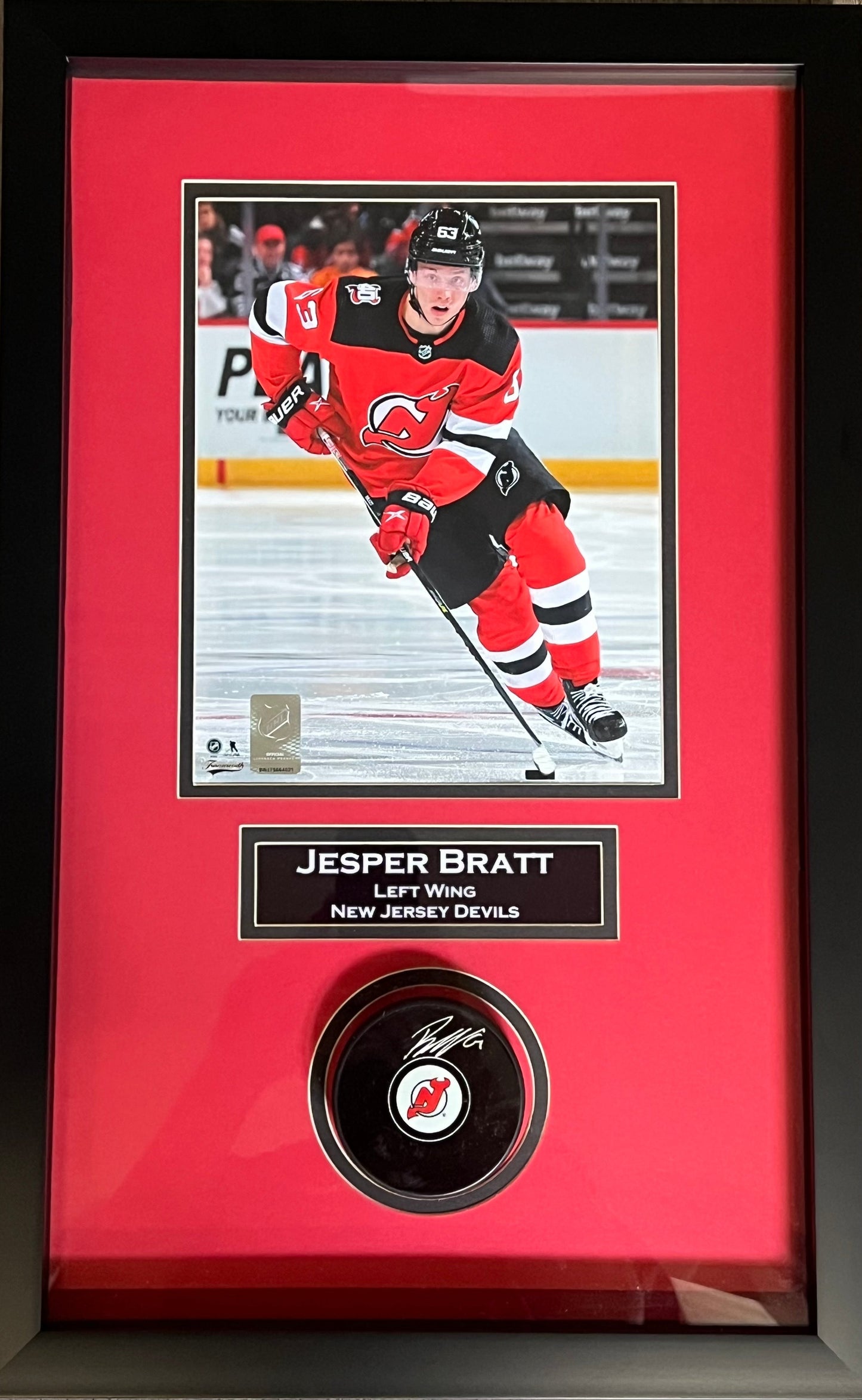 Jesper Bratt autographed signed framed puck NHL New Jersey Devils JSA COA