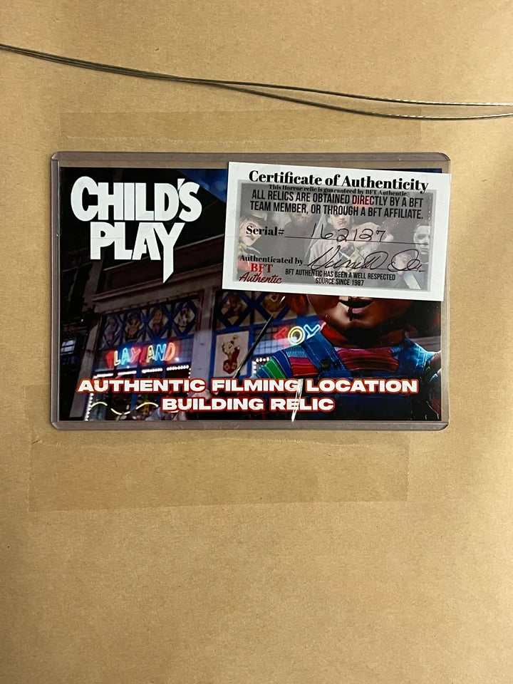 Childs Play Chucky suede framed relic set piece authentic piece - BFT