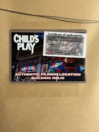 Childs Play Chucky suede framed relic set piece authentic piece - BFT