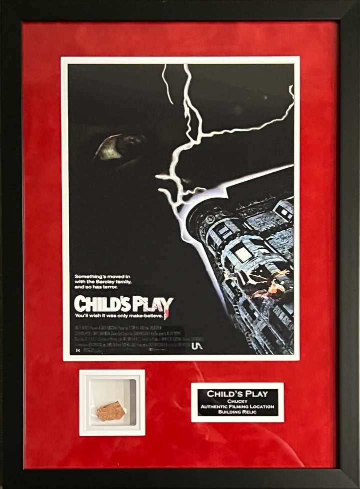 Childs Play Chucky suede framed relic set piece authentic piece - BFT