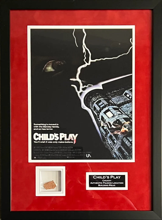 Childs Play Chucky suede framed relic set piece authentic piece - BFT