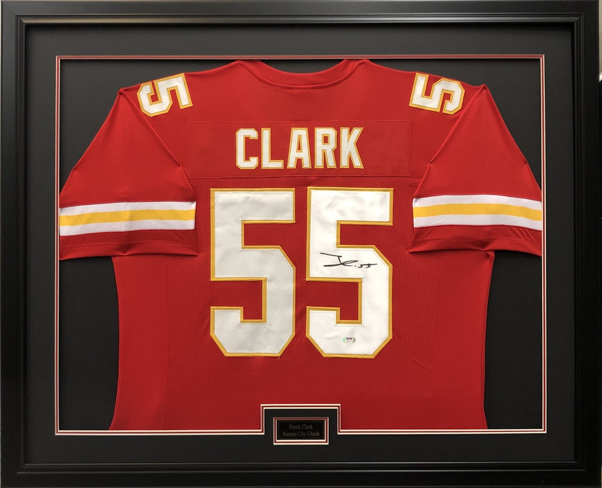 FRANK CLARK SIGNED CUSTOM RED PRO STYLE AUTOGRAPHED FRAMED JERSEY PSA COA