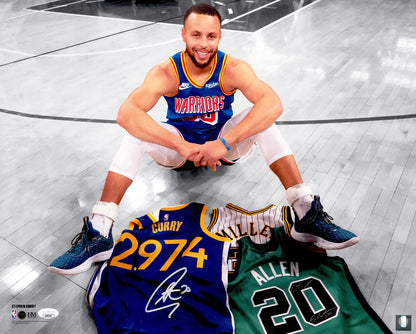 Stephen Curry Signed Golden State Warriors All Time 3 Point Leader 16x20 Photo - JSA
