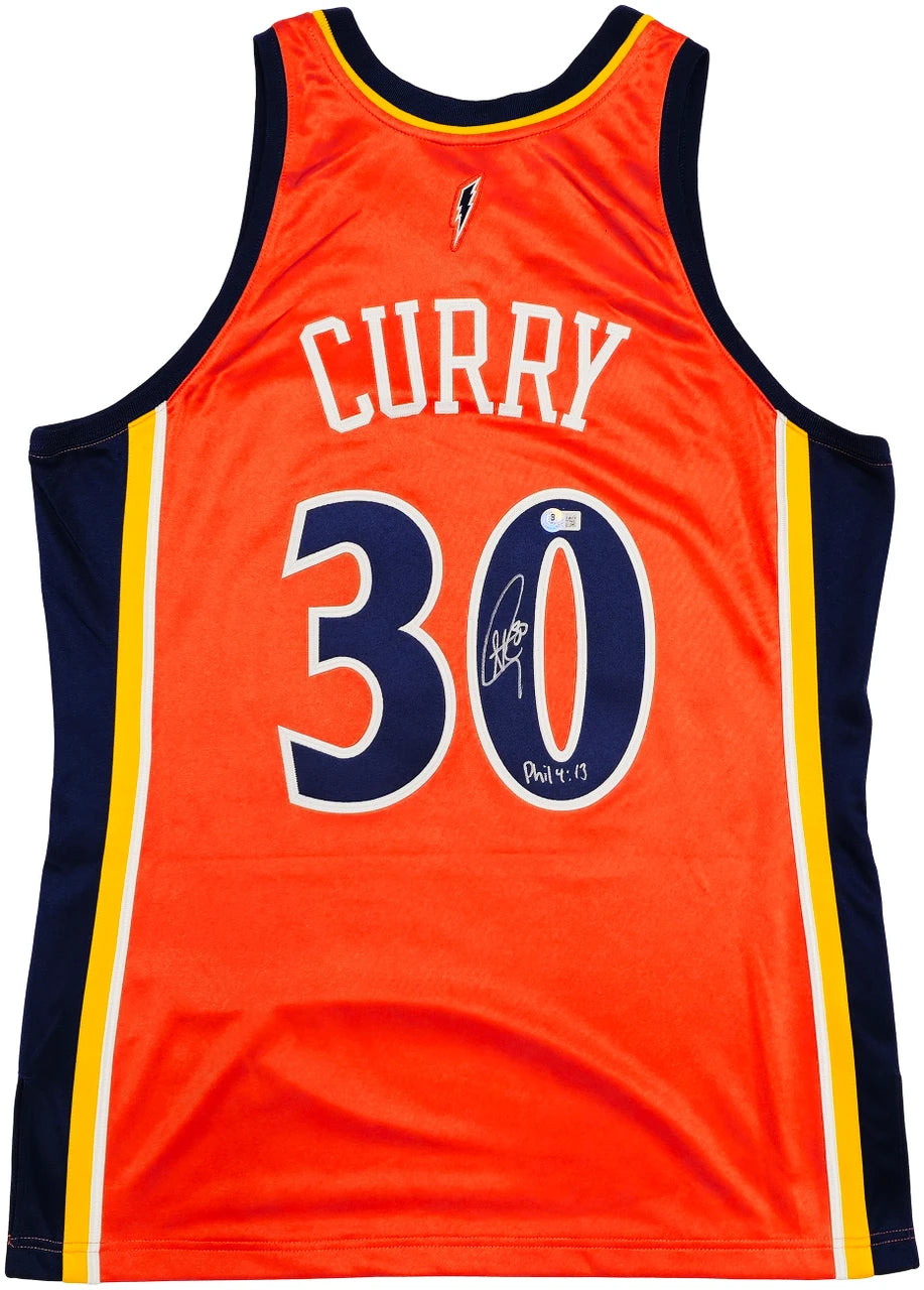 Stephen Curry Signed Mitchell & Ness 2009-10 Golden State Warriors "Bible Verse" Rookie Jersey - Beckett