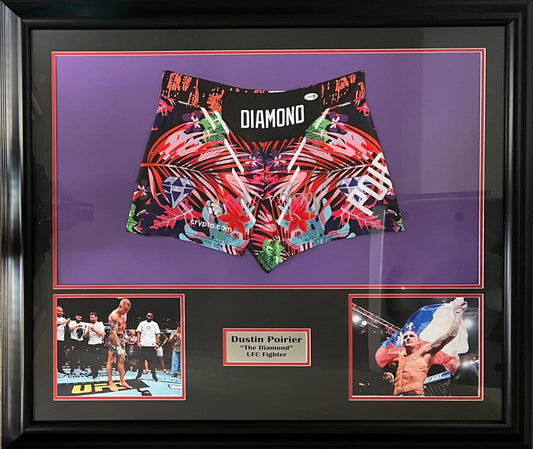 Dustin Poirier Signed Inscribed Framed UFC Shorts — JSA Authenticated