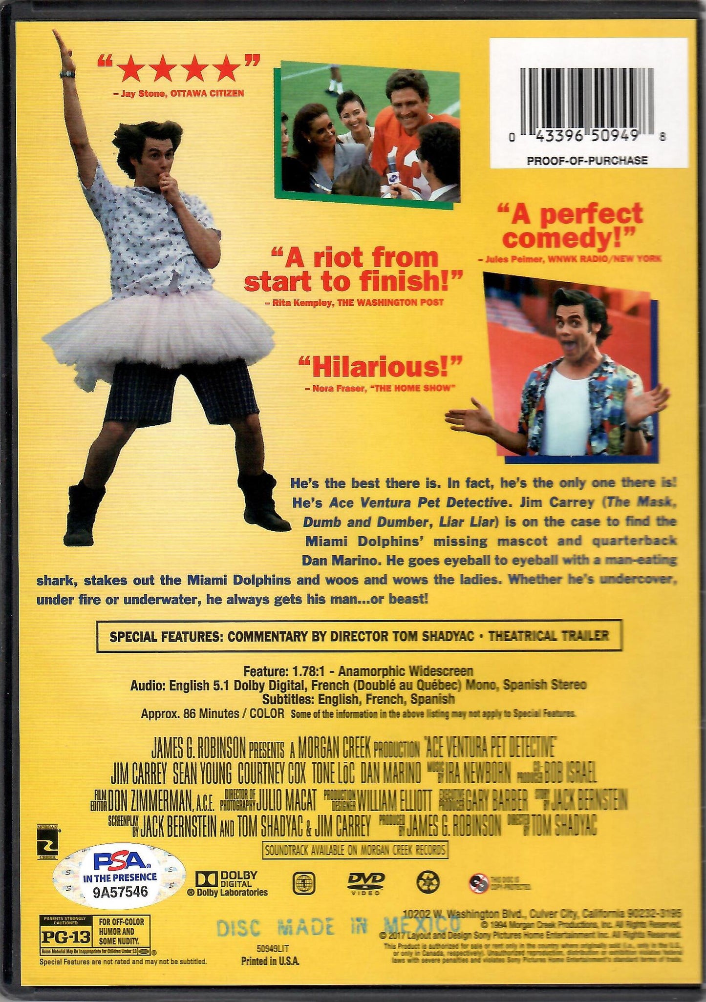 Sean Young autographed DVD cover Ace Ventura Pet Detective PSA ITP Ray Finkel