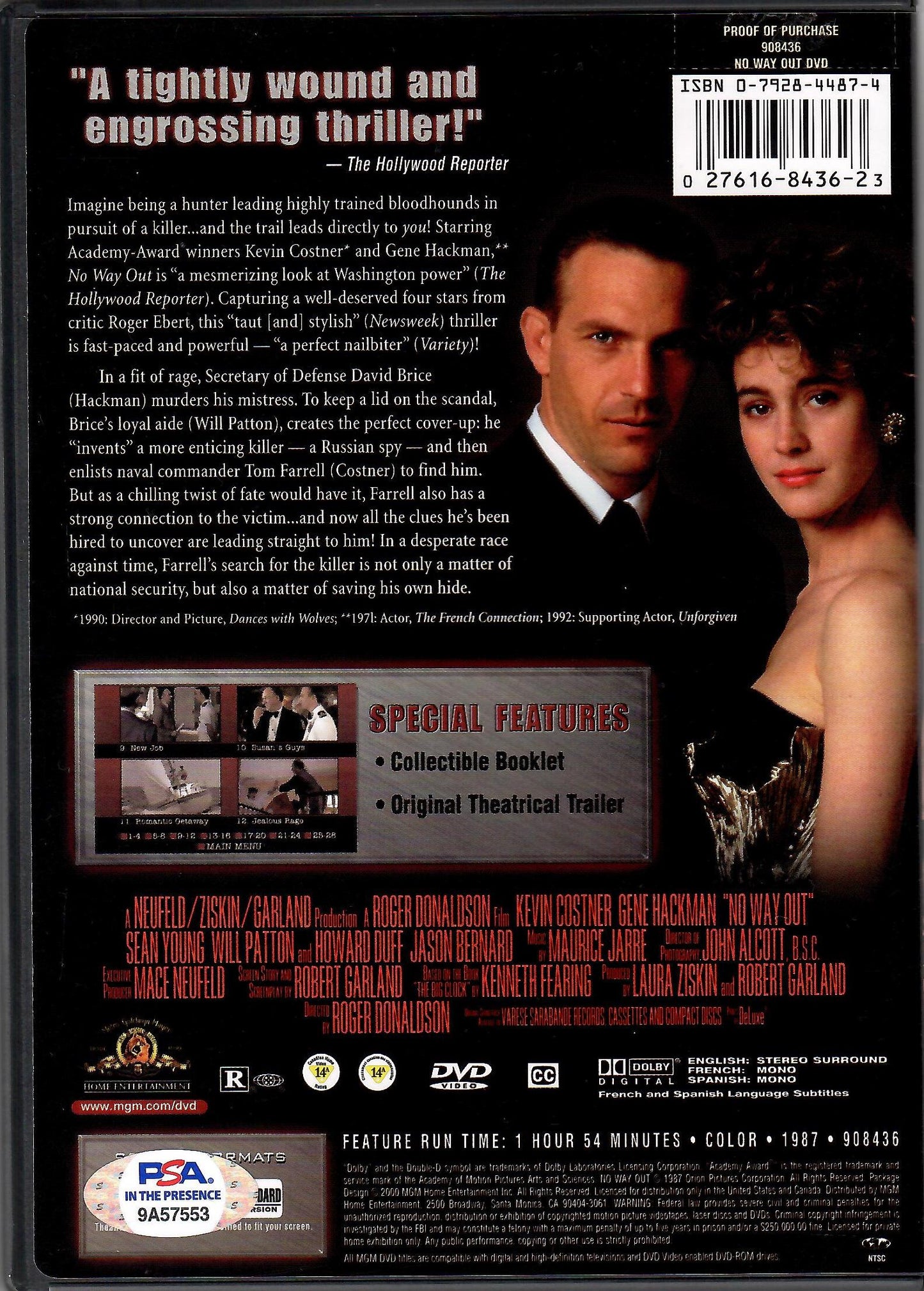 Sean Young autographed DVD cover No Way Out PSA ITP Kevin Costner Susan