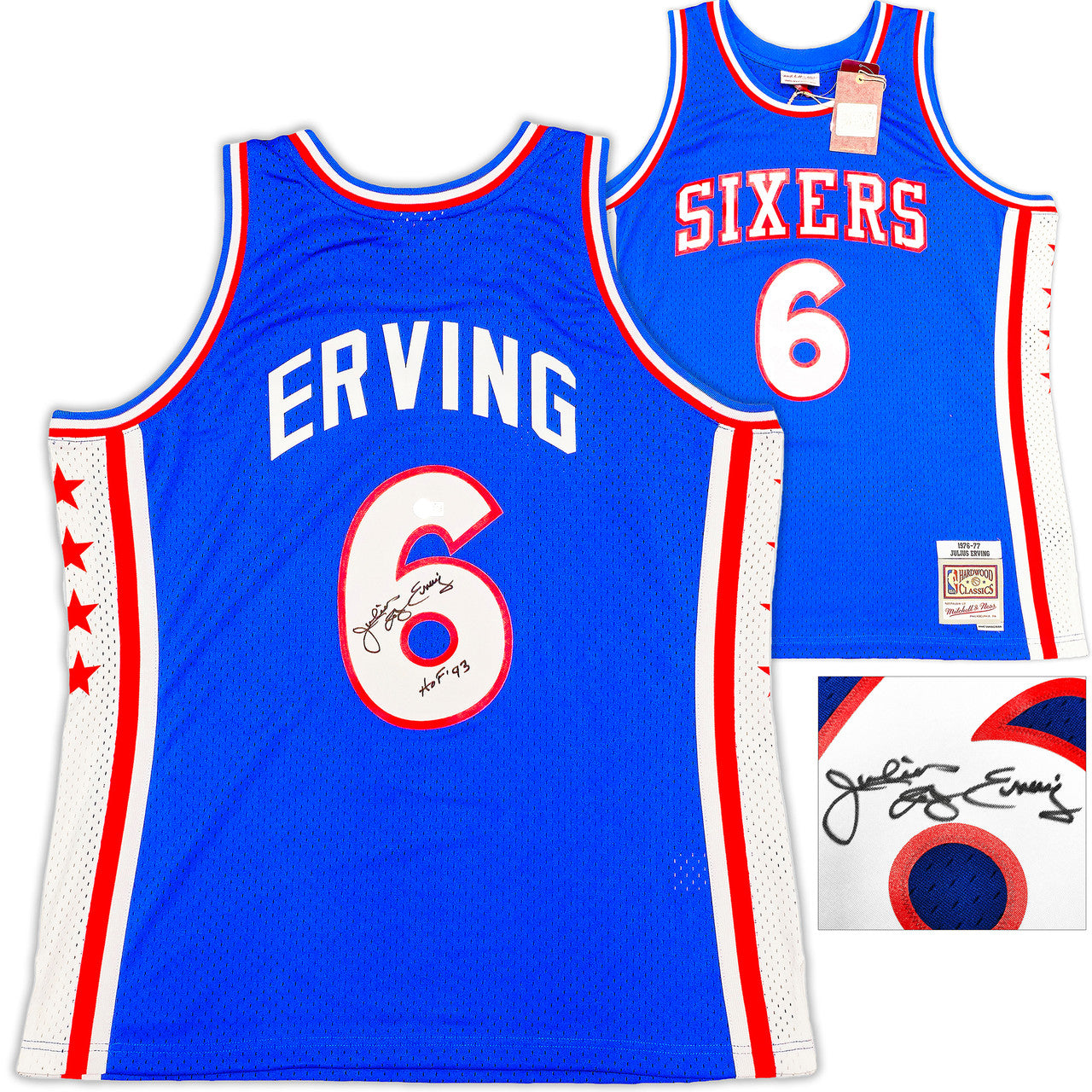Julius "Dr. J" Erving Signed Mitchell & Ness Hardwood Classics HWC Swingman 1976-77 Philadelphia 76ers  Jersey "HOF 93" - Beckett