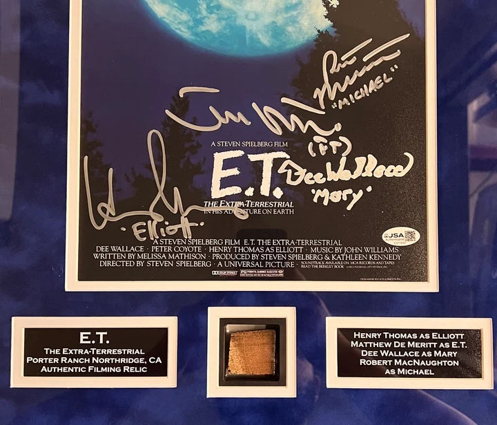 Cast Signed Suede Framed 11x14 Photo & Set Piece Relic E.T - JSA