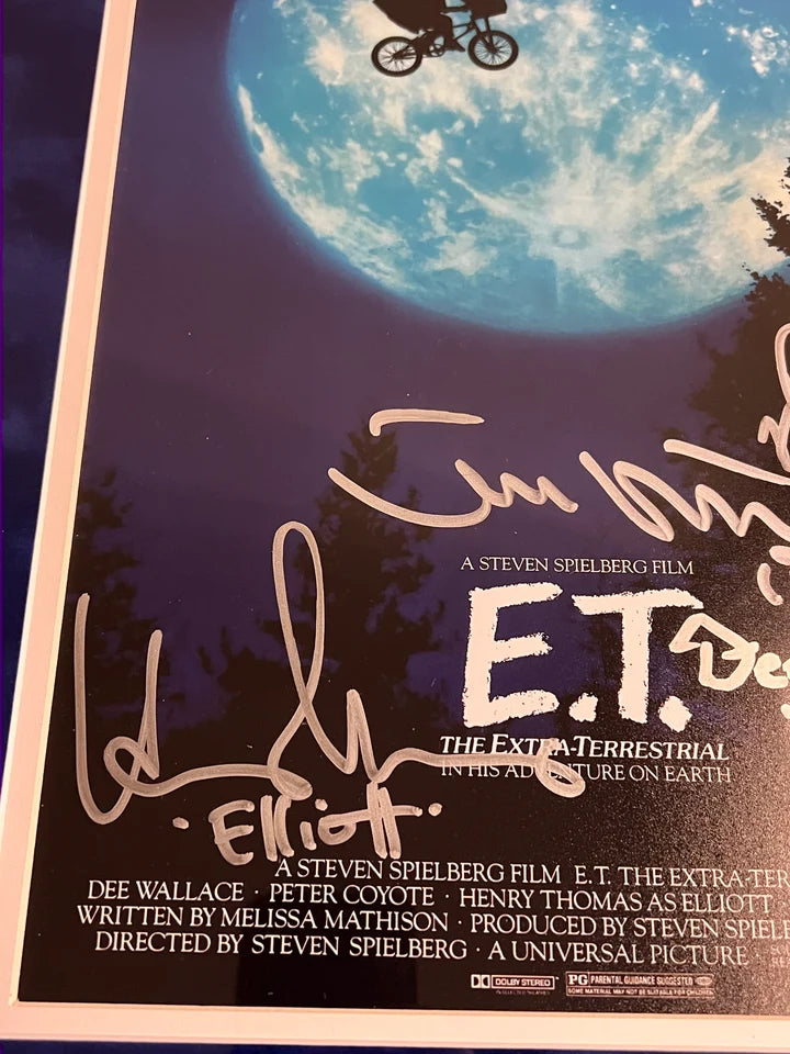 Cast Signed Suede Framed 11x14 Photo & Set Piece Relic E.T - JSA