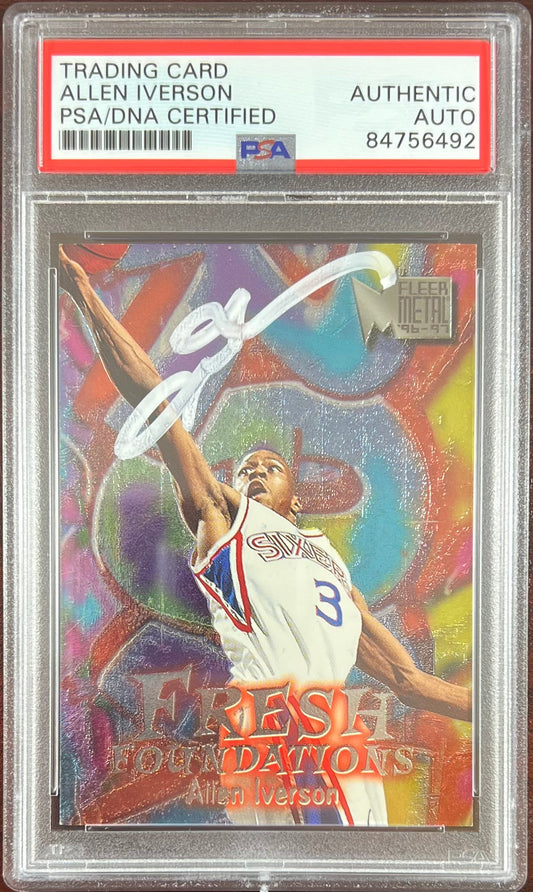 Allen Iverson auto RC 1997 Fleer Metal #236 Philadelphia 76ers PSA Encap