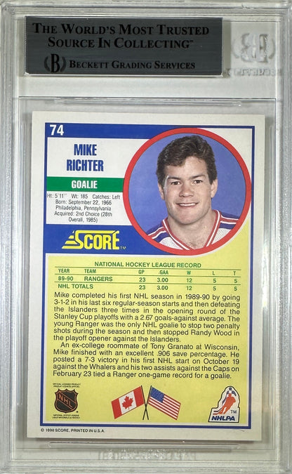 Mike Richter auto rookie card 1990 Topps #330 New York Rangers BAS Encapsulated