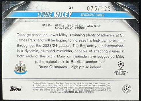 Lewis Miley 2023-24 Topps Green Inferno RC /125 #31 UEFA