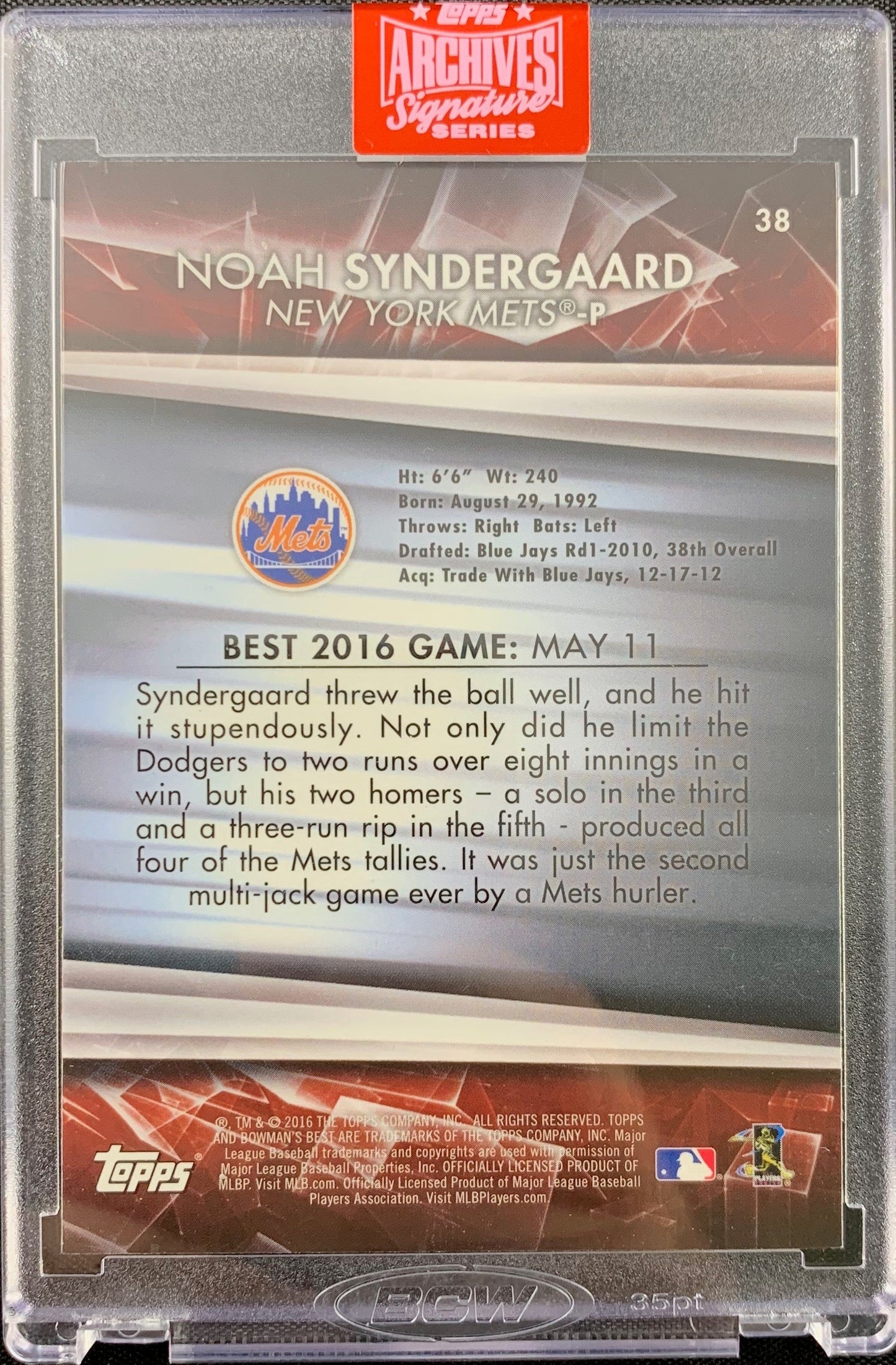 Noah Syndergaard auto signed on Card 2 of 5 New York Mets Topps Archives