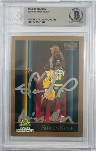 Shawn Kemp auto signed RC 1990 Skybox #268 Seattle Supersonics BAS Encapsulated