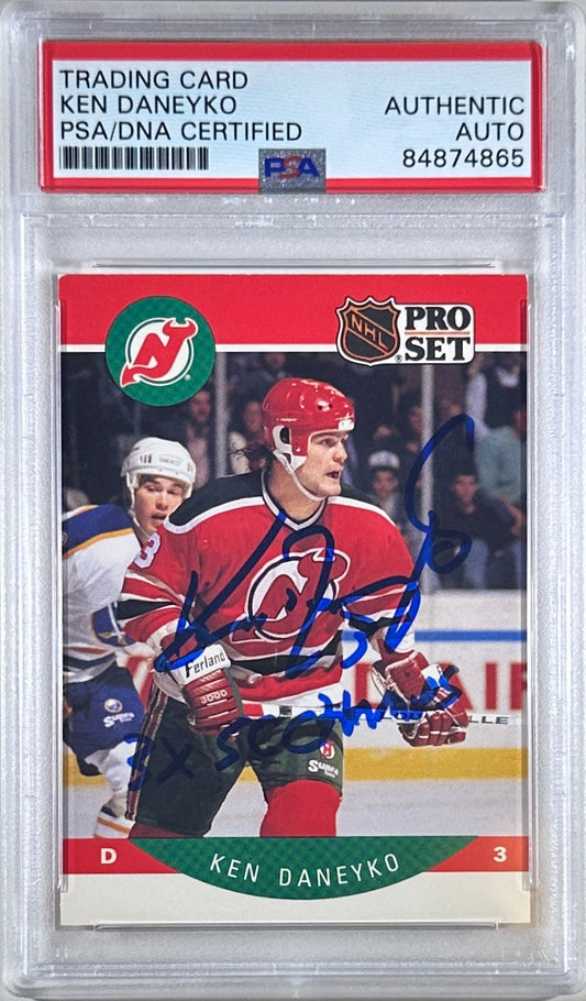 Ken Daneyko auto insc 1990 Pro Set card #165 PSA Encapsulated New Jersey Devils
