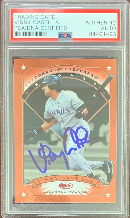 Vinny Castilla auto signed card 1997 Donruss Colorado Rockies PSA Encapsulated