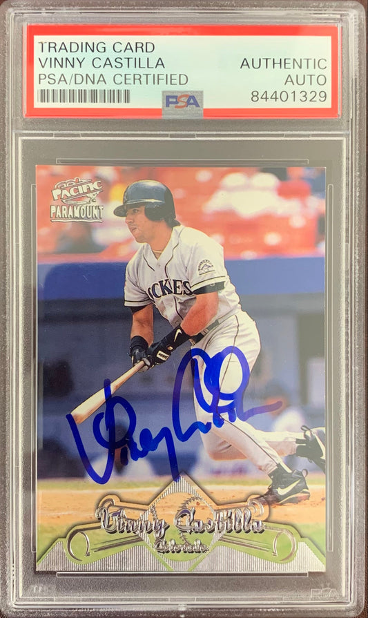 Vinny Castilla auto signed card 1998 Pacific Colorado Rockies PSA Encapsulated