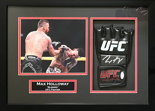Max Holloway autographed signed framed glove UFC JSA COA Blessed Justin Gaethje