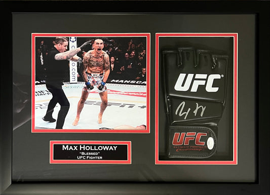 Max Holloway autographed signed framed glove UFC JSA COA Blessed Justin Gaethje
