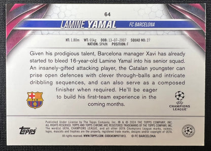 Lamine Yamal 2023-24 Topps Chrome RC UEFA #64