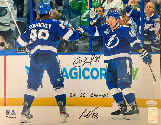 Mikhail Sergachev Ondrej Palat auto insc 11x14 photo NHL Tampa Bay Lightning JSA